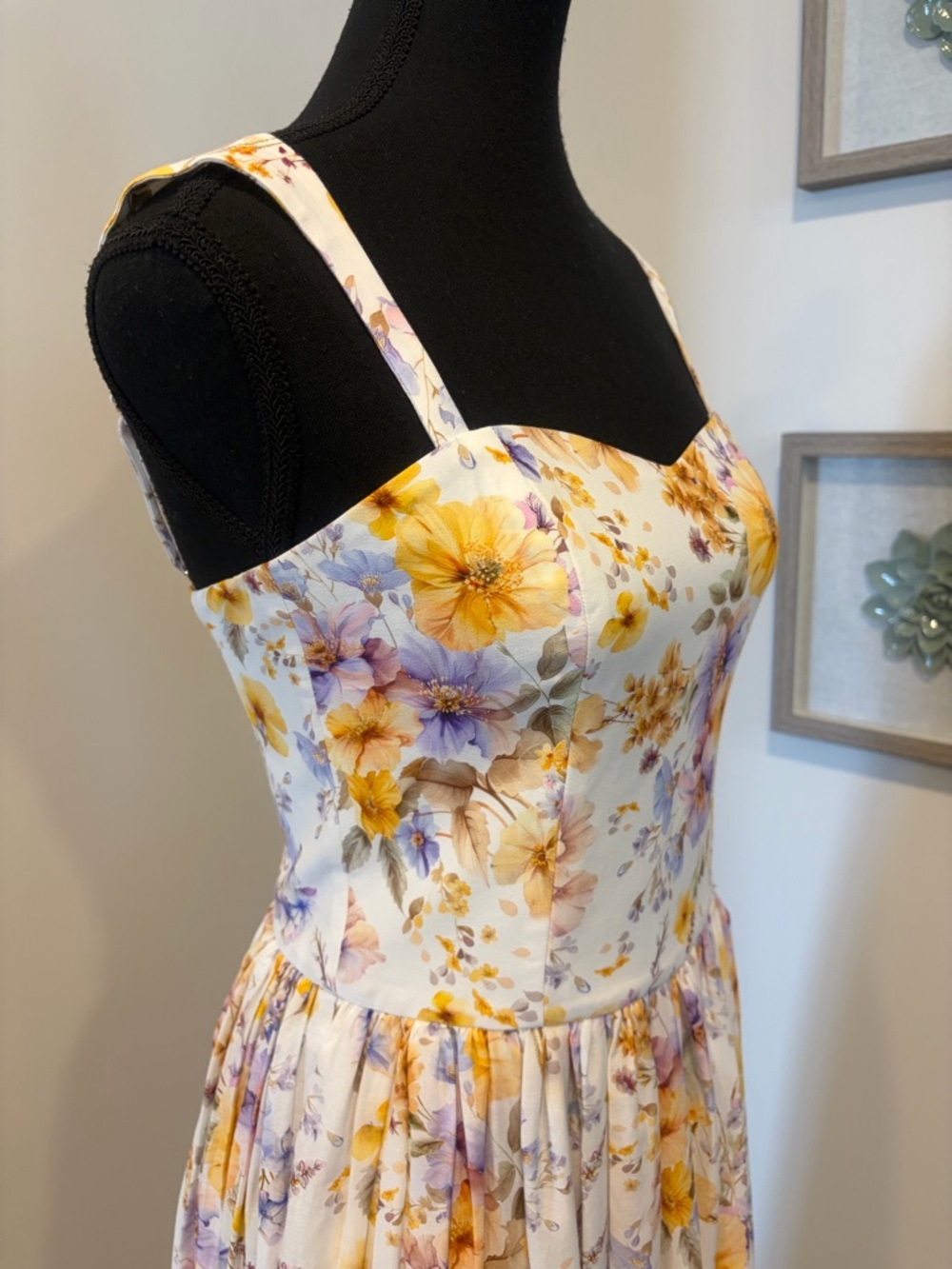 Aqua Blu Floral Cotton & Silk Wedding Guest Formal Dress With Pockets NWT! - Picture 10 of 16